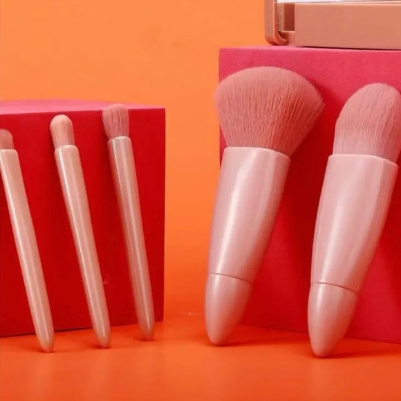 Mauve Pink 5 Piece Travel Mini Makeup Brush Set with Mirrored Case - Picture 14 of 16